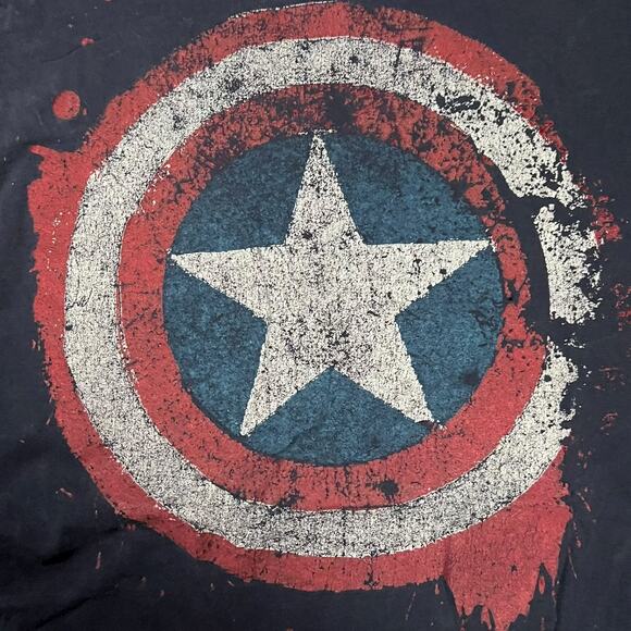 Marvel L Captain America Distressed Graphic Tee Navy Blue Retro Comic Shirt - Picture 2 of 4